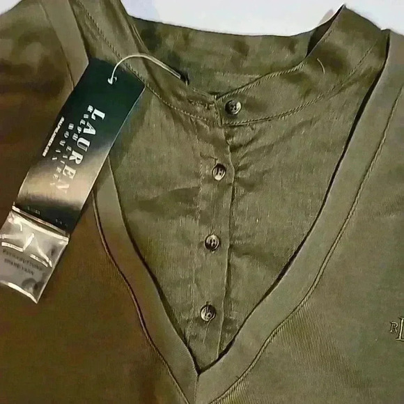 Ralph Lauren women's top blouse sz 2X  green layered neckline 3/4 sleeve… - Picture 4 of 15